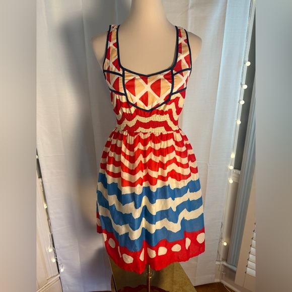 Anthropologie We Heart Vera Red and White Pleated Mini Sundress - Picture 1 of 11